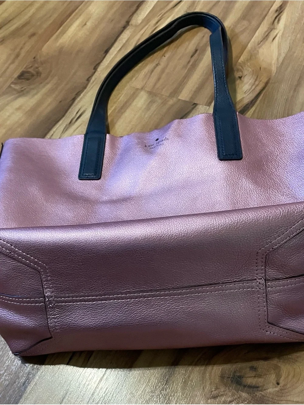 Kate Spade New York Reversible Metallic Pink / Navy Leather Tote Bag Large
